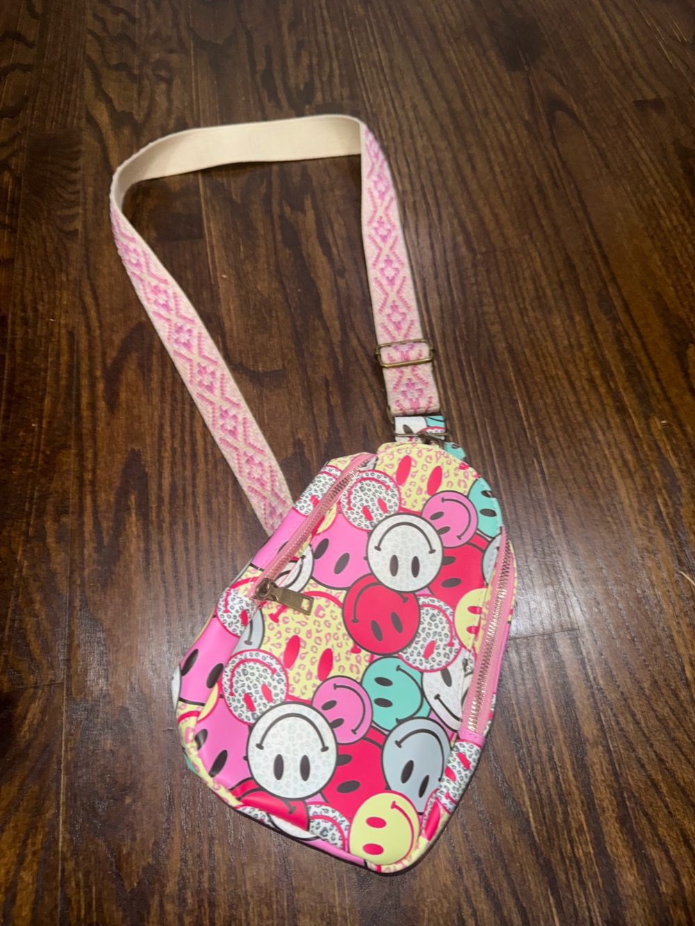 Pink Smiley Face Crossbody Bag